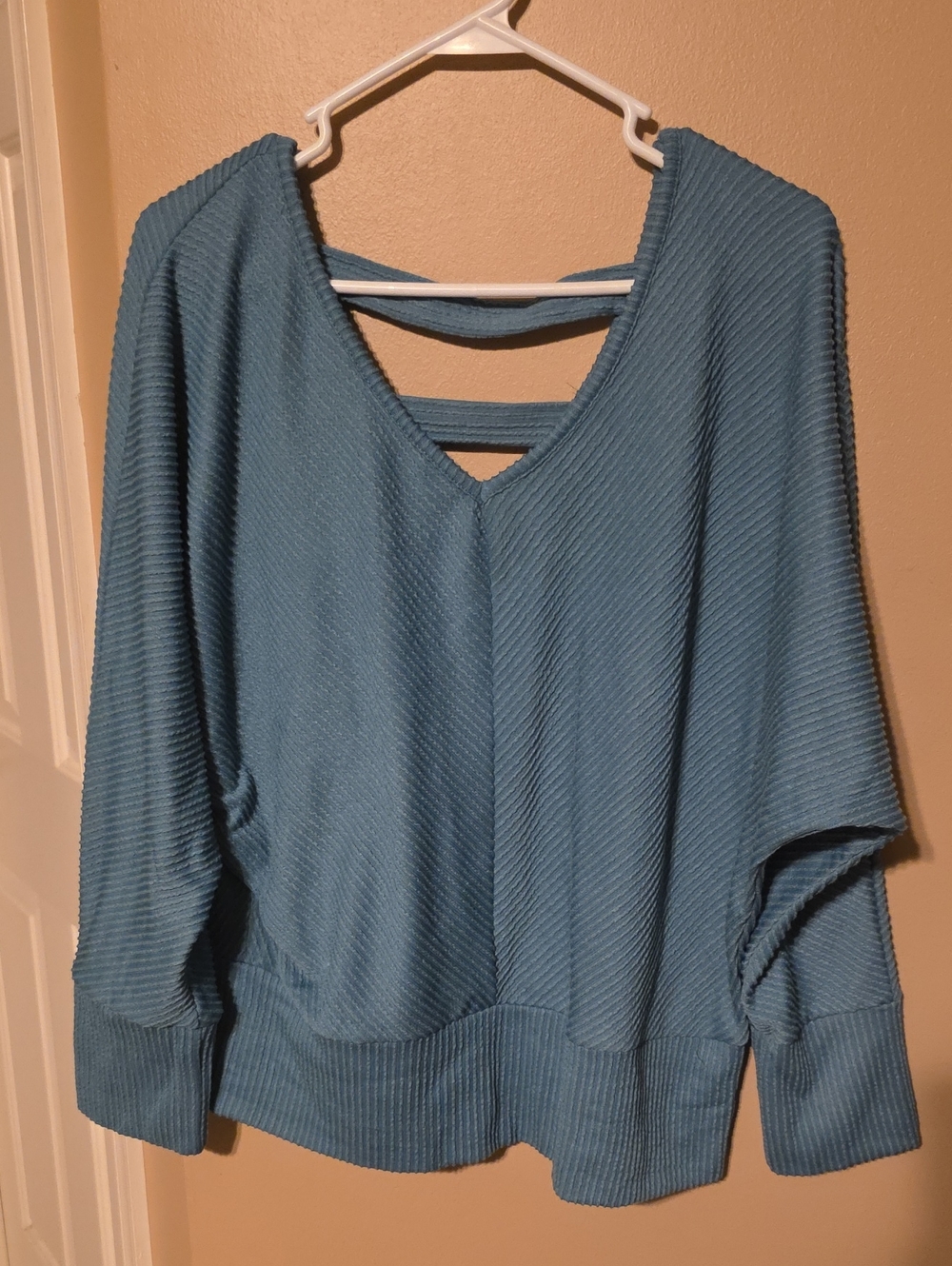 JUST be Teal Ribbed V-Neck Sweater with Double Back Straps